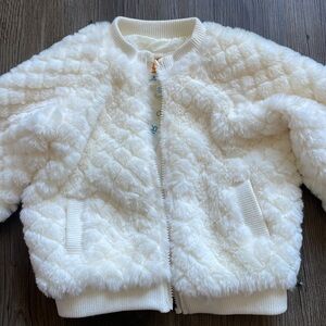 C&C California kids white cream faux fur bomber coat jacket pockets zip up 4T